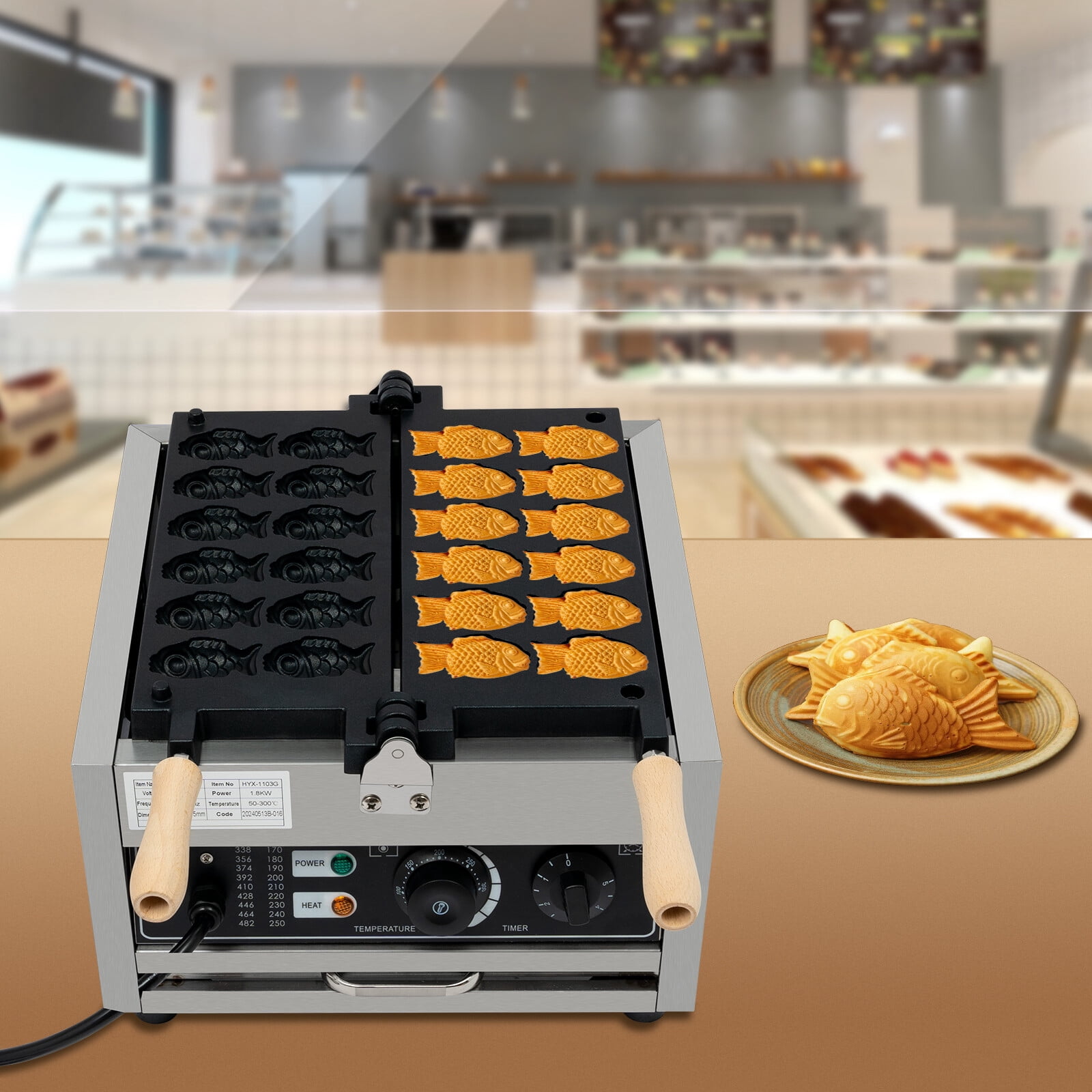 1800W Mini Fish-Shaped Waffle Making Machine Desktop Electric Waffle Maker