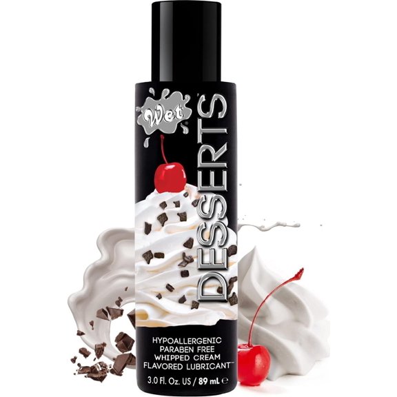 Wet Desserts Flavored Water-Based Lube, Warming Edible Personal Lubricant, Whipped Cream Flavor, 3.0 fl oz