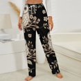 thumbnail image 3 of Owl Floral Pattern Black Winter Female Pants Flannel High Waist Women Pants Lady Warm Straight Leg Plush Trousers, 3 of 7