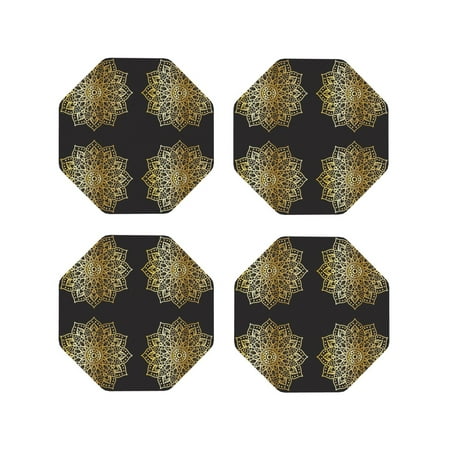 

Fuzoiu Gold Mandala Print Leather Coasters Set Drink Coasters Set of 4 for Tabletop Protection Durable PVC Coasters Home Décor and Housewarming Gift-Octagon