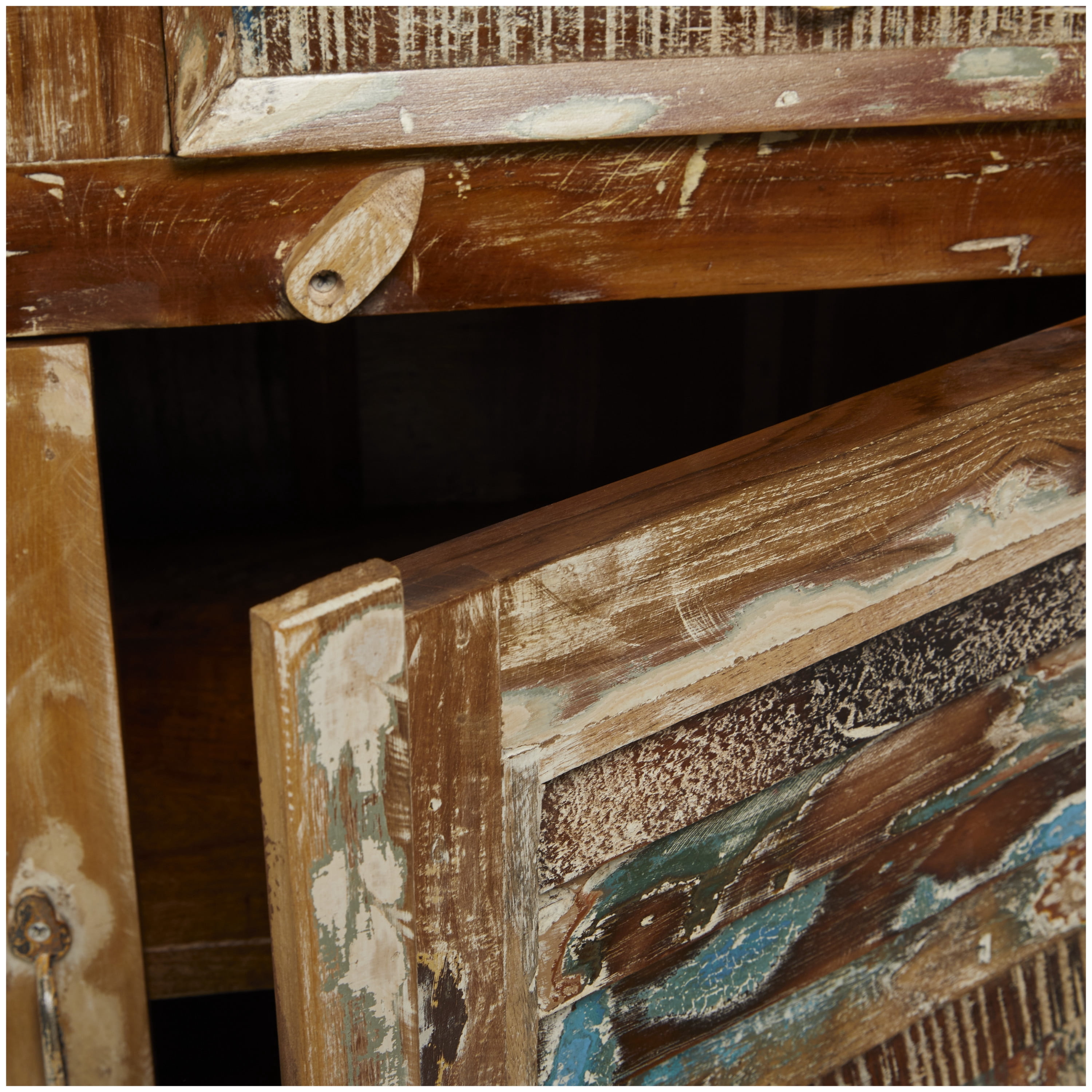 DecMode Rustic Wood Vintage Cabinet 36"W x 36"H with Overall Distressed Brown Finish and Worn Off Details