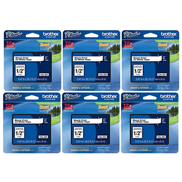 Tape Brother P-Touch TZe-231 original, 8 m, paquete de 6 unidades, negro sobre blanco