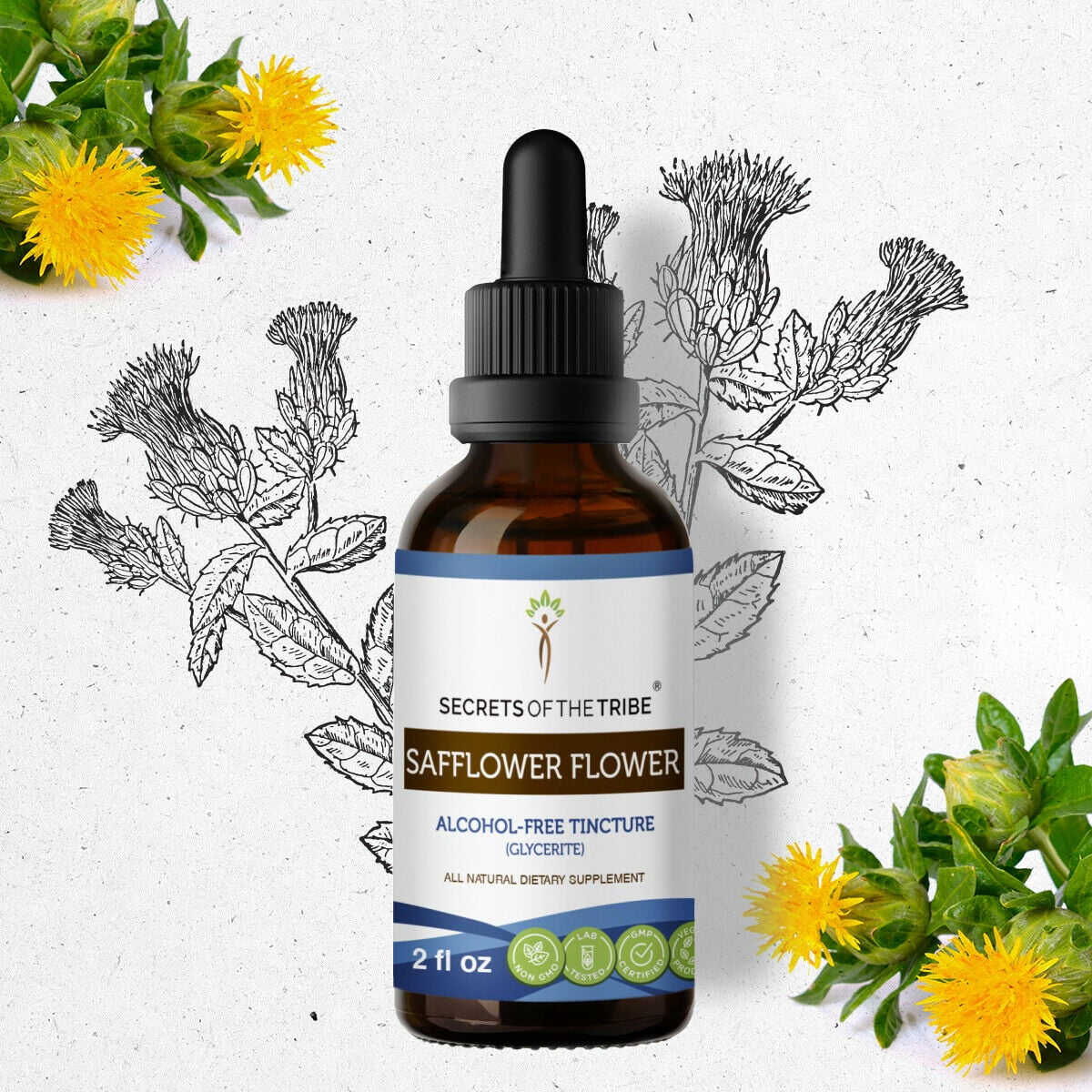 Safflower Flower Tincture Alcohol-FREE Extract, Carthamus Tinctorius Healthy Cholesterol Levels 2 fl oz