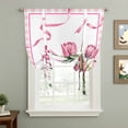 thumbnail image 2 of Pink Tulip Spring Floral Balloon Curtains for Bedroom/Front Door/Bathroom, Romantic Flowers Modern Art Plaid Tie Up Curtains 63 Inch Length Light Filtering Kitchen Curtains Shades for Windows 46"x63", 2 of 8