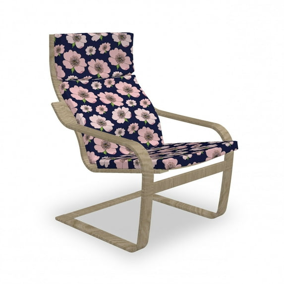 Floral Armchair Pad and Slipcover, Pattern of Dog Rose Pastel Pink Tone Repetitive Hand Drawn Illustration, 1 Piece Soft Cushion Replacement with Removable Cover, Rose Lime Green Indigo, by Ambesonne