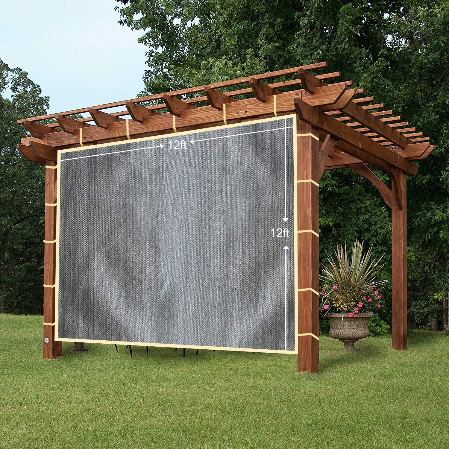 EZ2hang Sun Shade Privacy Panel 3 Sides with Ready-to-tie Ribbon Side Shade Wall for Pergola Carport Instant Canopy or Gazebo 12x12ft Grey Porch 