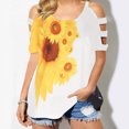 thumbnail image 2 of Correa recortada Suelta Estampado de mujer Cuello de una línea Manga tres cuartos Talla grande Top Pompotops hfajkhk137569, 2 of 7