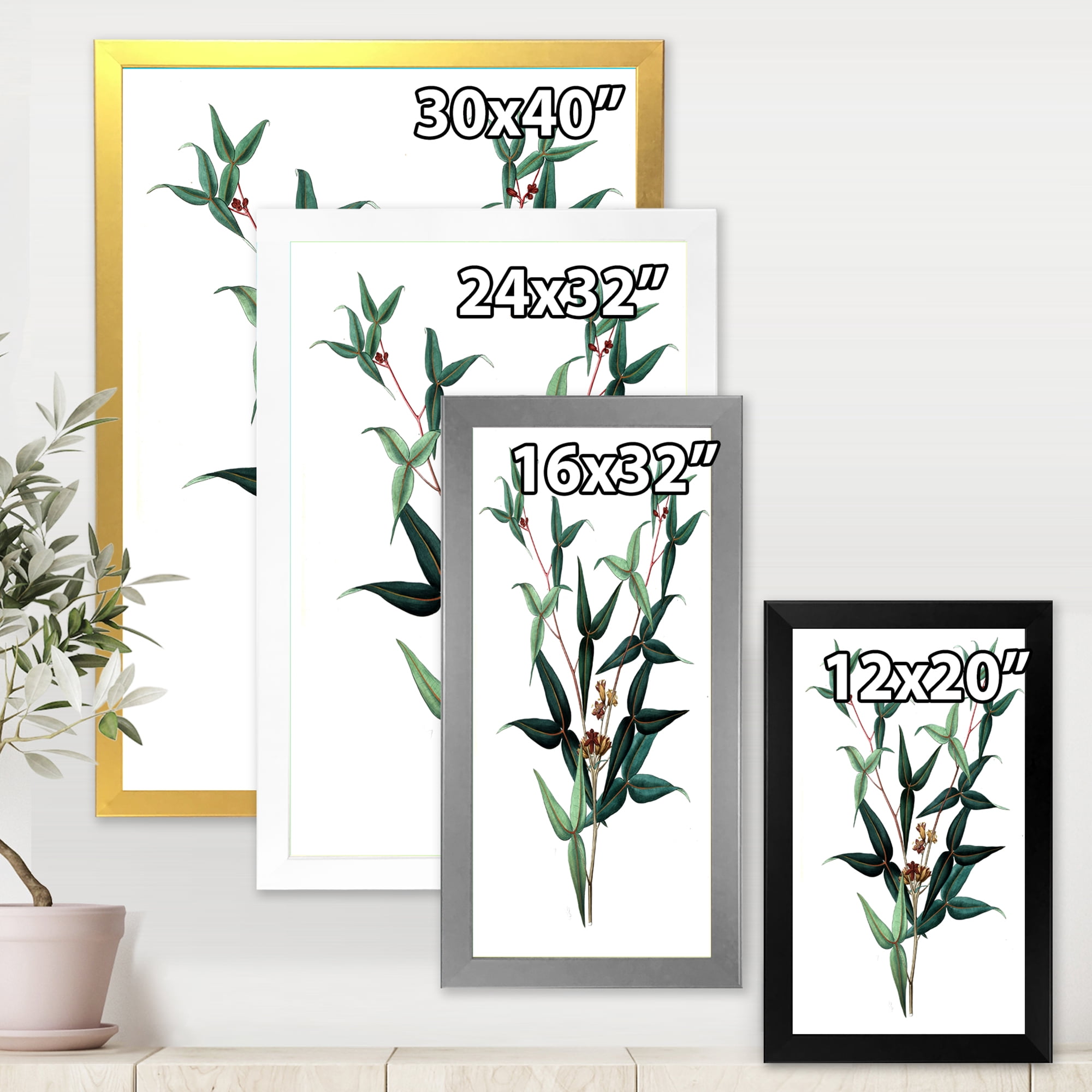 Designart 'Ancient Green Leaves Plants VIII' Traditional Framed Art Print