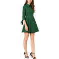 thumbnail image 5 of Allegra K Women's Collar 3/4 Sleeves Button Down Cotton Skater Shirt Dresses, 5 of 6