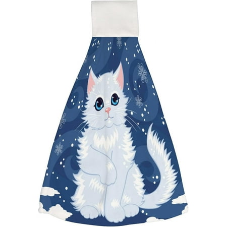 

Hanging Towels 1 Pcs Dish Towels Snow Kitten Absorbent Hand Towels with Hanging Loop Washcloth for Bathroom Kitchen