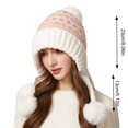 thumbnail image 2 of Voska Womens Thick Knit Ear Flap Winter Hat Soft Fleece Lined 3 Pom Pom Pull On Beanie with Fair Isle Pattern White One Size, 2 of 4