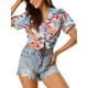thumbnail image 1 of CAMISAS DE MUJER CHIC INSPIRE Hawaianas de Manga Corta Tropical Floral con Botones XL Azul Claro, 1 of 7