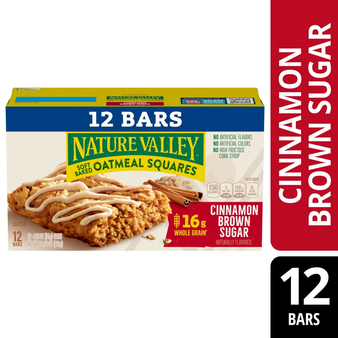 (4 pack) Nature Valley Soft Baked Oatmeal Squares, Cinnamon Brown Sugar, 12 Bars, 14.88 oz