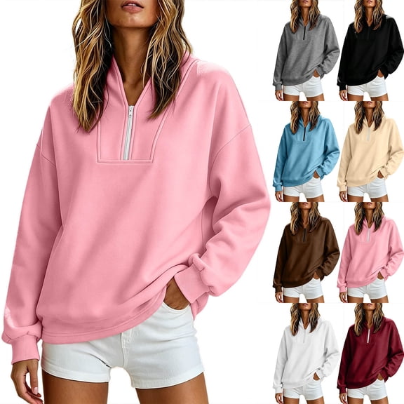 Sweatshirt for Women Pullover Lightweight Quarter Zip Collar Long Sleeved Loose No Hoodies Sweatshirt