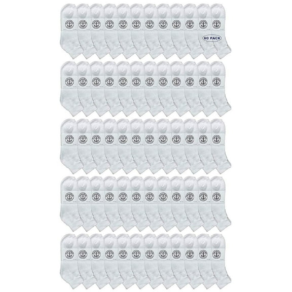 60 Pairs Of Yacht & Smith Wholesale Kids Mid Ankle Socks, Cotton Bulk Sport Ankle Socks Size 6-8 (White)