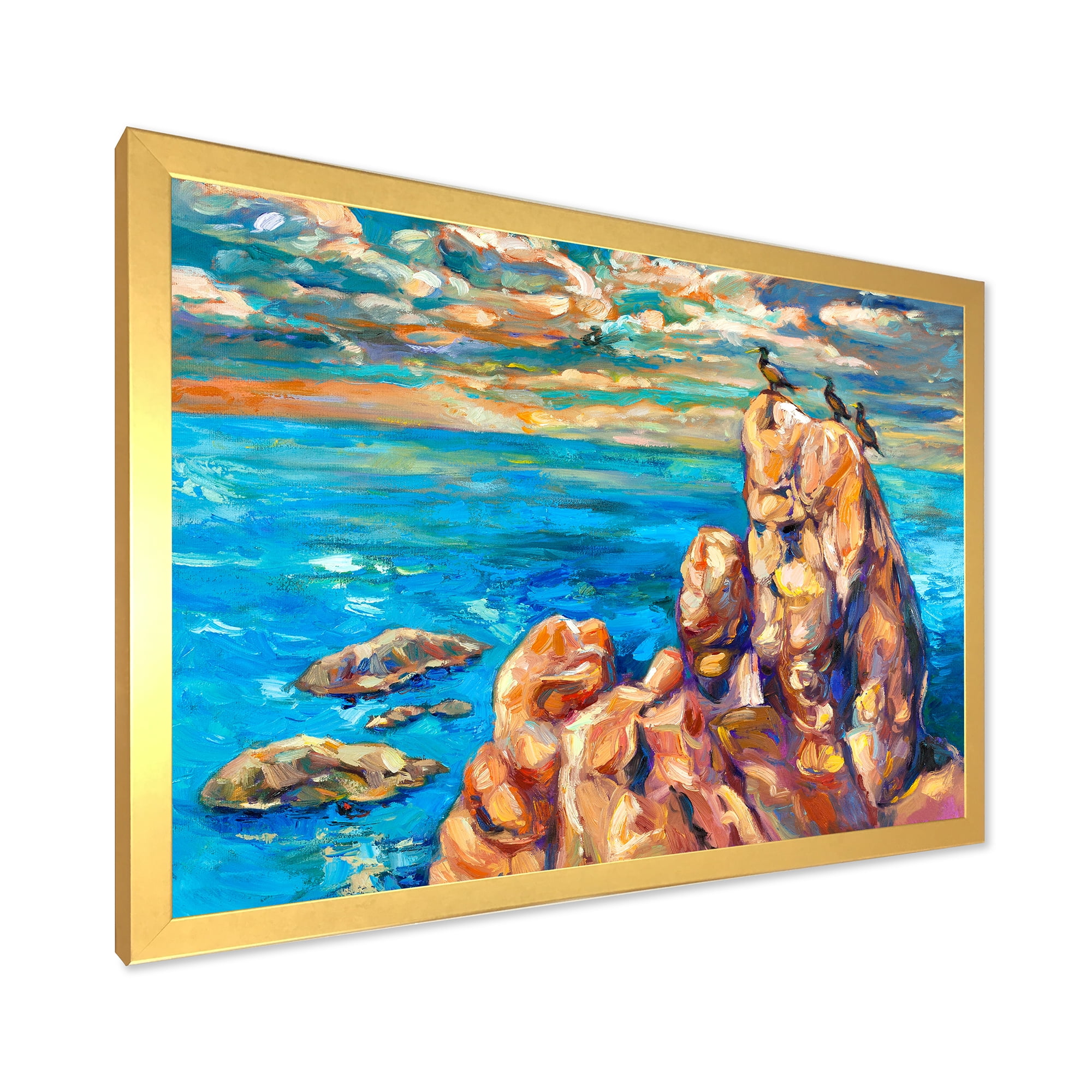 Designart 'The Blue Ocean By Rocky Cliffs I' Nautical & Coastal Framed Art Print