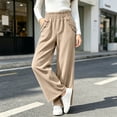 thumbnail image 6 of Women High Waist Paper Bag Waist Corduroy Wide Leg Trousers Elegant Ruffle Trim Straight-Leg Pants Vertical Rib Casual Pants Fall Outfits, 6 of 9
