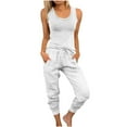 thumbnail image 1 of Tumotour Ensemble de Sortie 2 Pcs pour Femmes, Haut Sans Manches à Col Rond et Pantalon à Cordon, Ensembles de Détente avec Poches, 1 of 8