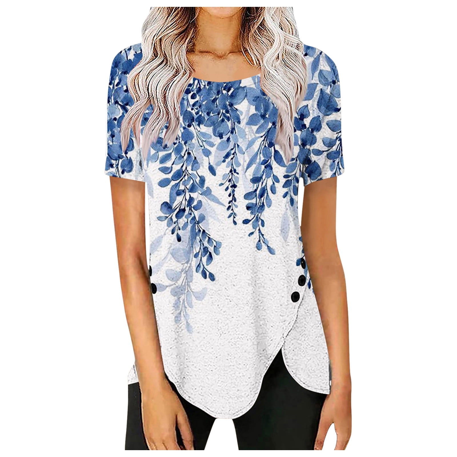QWERTYU Beach Shirts for Women Floral Side Button Cute Tops Plus Size