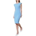 thumbnail image 4 of INSPIRE CHIC Women's Sheath Office Spring Crew Neck Ruffled Sleeve Midi Dress S Blue, 4 of 5