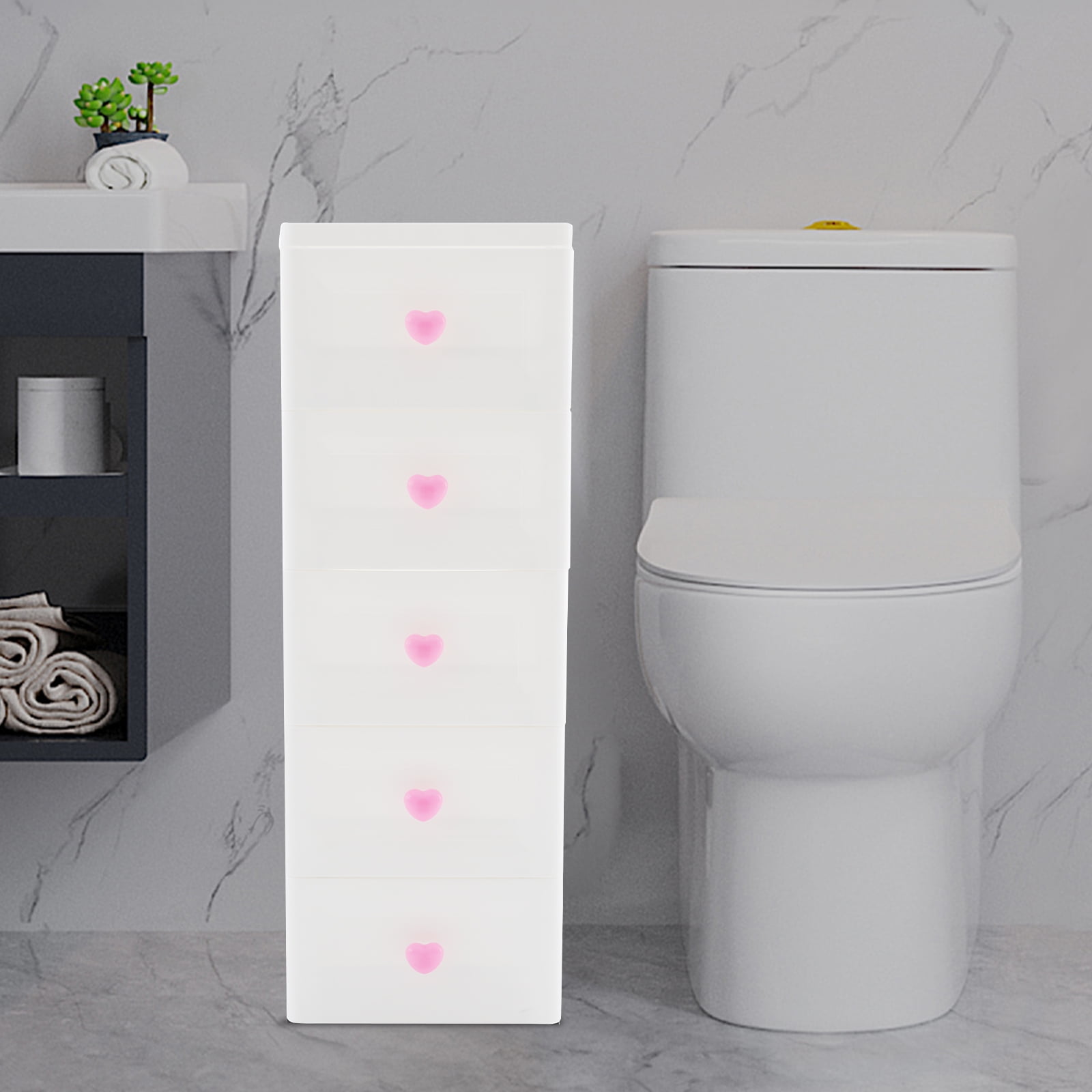 Wildnix 5-Tier Bathroom Organizer with Drawers, Modern White Storage Unit, Compact and Slim Design, Ideal for Narrow Spaces and Home Organization