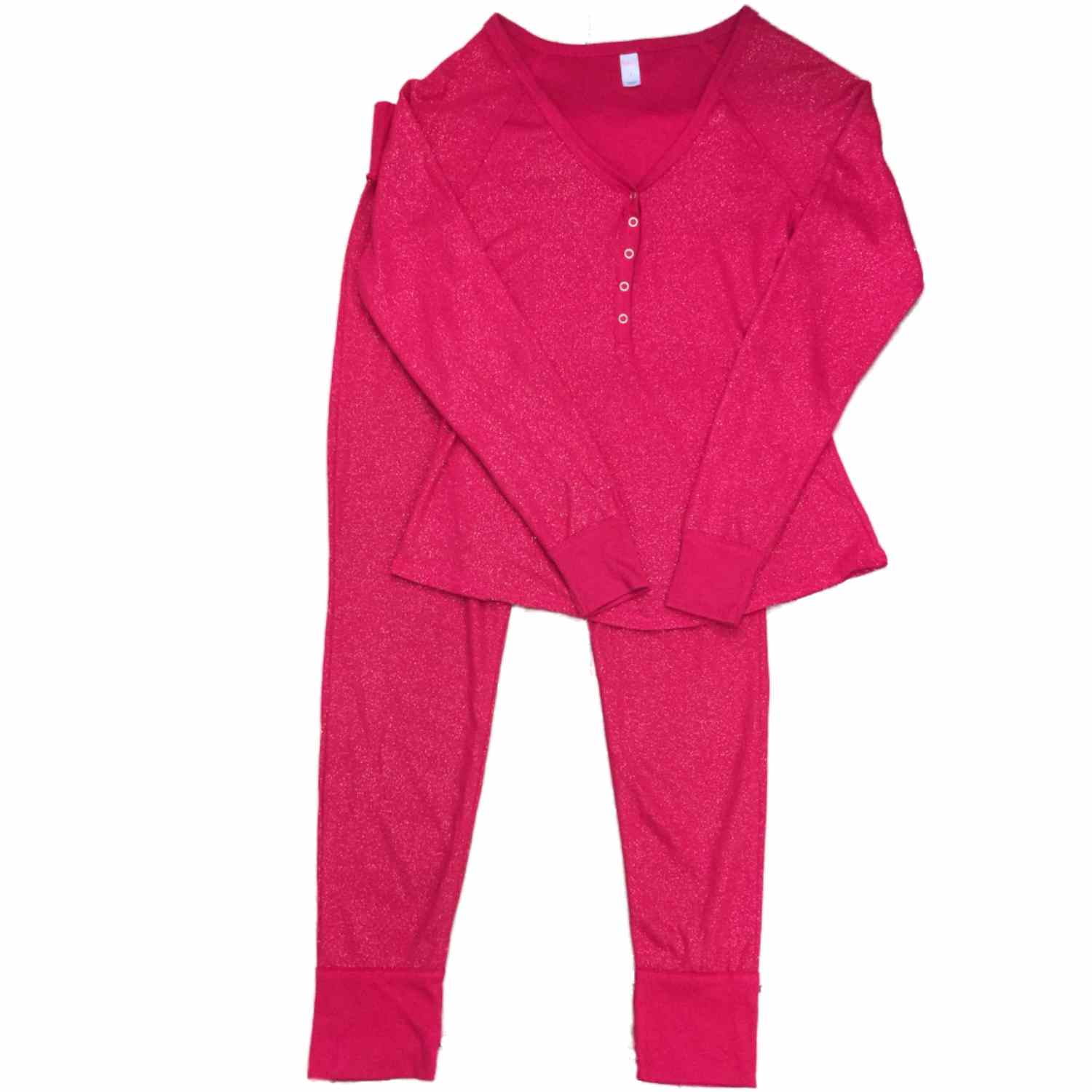 Flirtitude Womens Red & Gold Flecked Pajamas Glitter Thermal Sleep