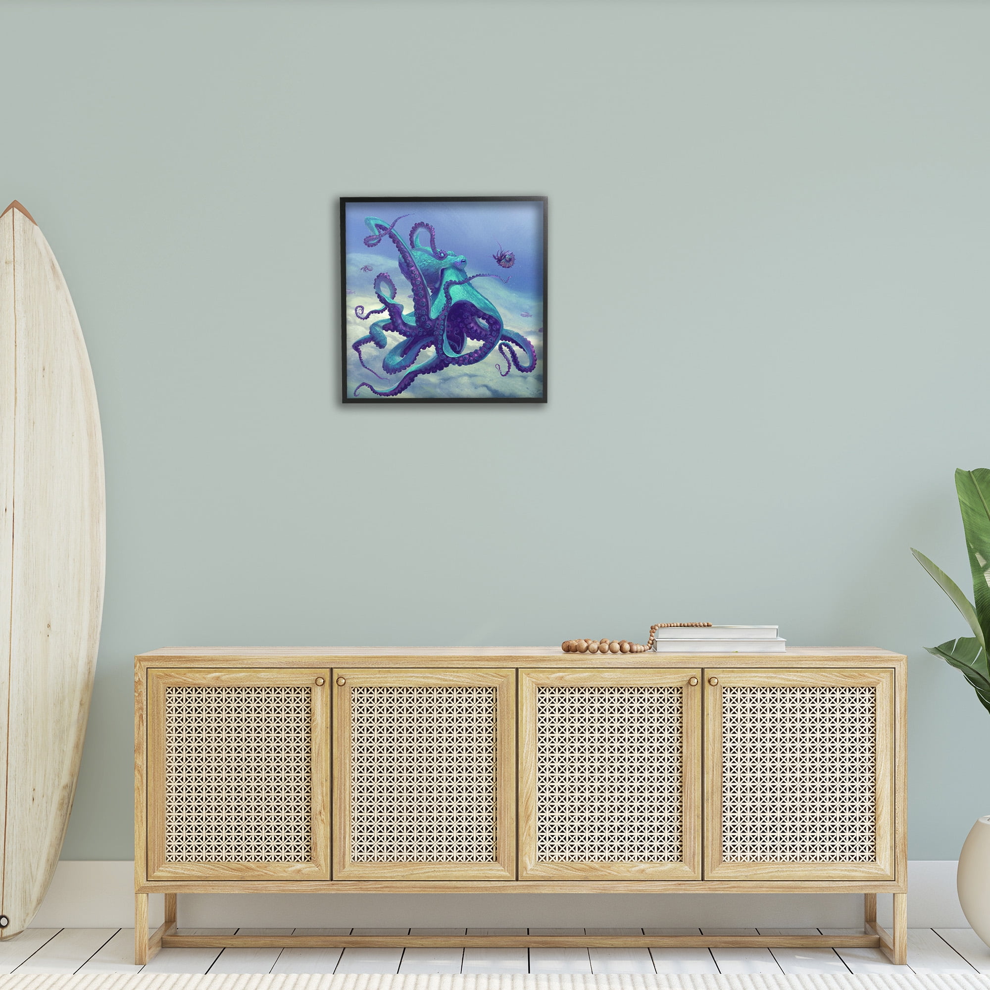 Stupell Industries Vivid Underwater Octopus Animals & Insects Painting Black Framed Art Print Wall Art, 24 x 24