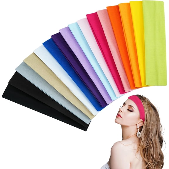 TIE-DailyNec 16Pcs Yoga Sports Headbands for Women, Non-Slip Elastic Soft Sweatband, Sport Hair Bands for Workout Running Fitness Daily, Mixed Colors