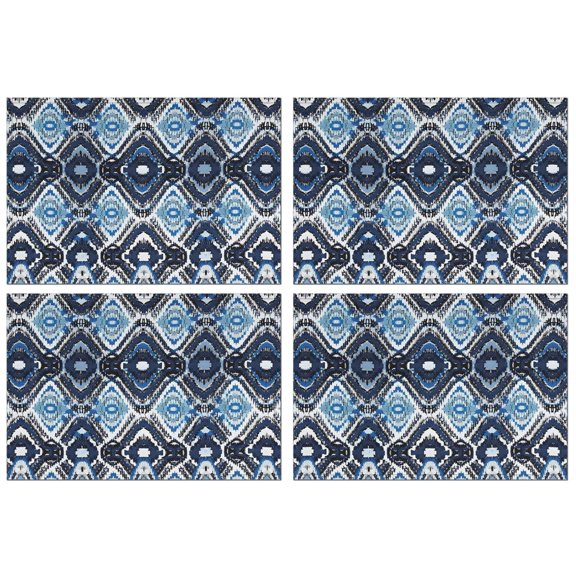 Blue Ethnic Geometric Pattern Summer Placemats Table Placemats Set Of 4-Linen Kitchen Washable Placemats Table Mats 11.8"x17.7" Non-Slip Heat Resistant