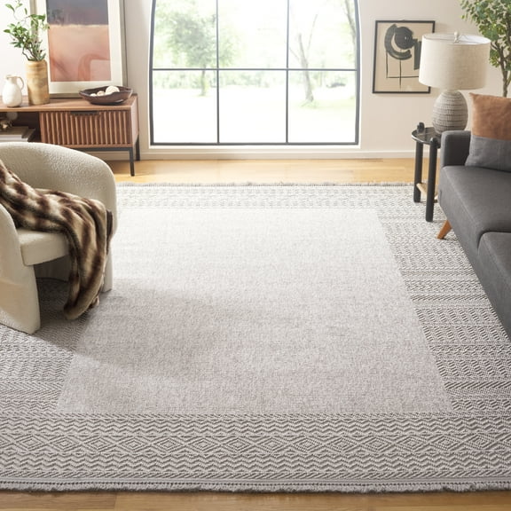SAFAVIEH Camden Nathan Border Geometric Area Rug, Gray, 5'3" x 7'6"