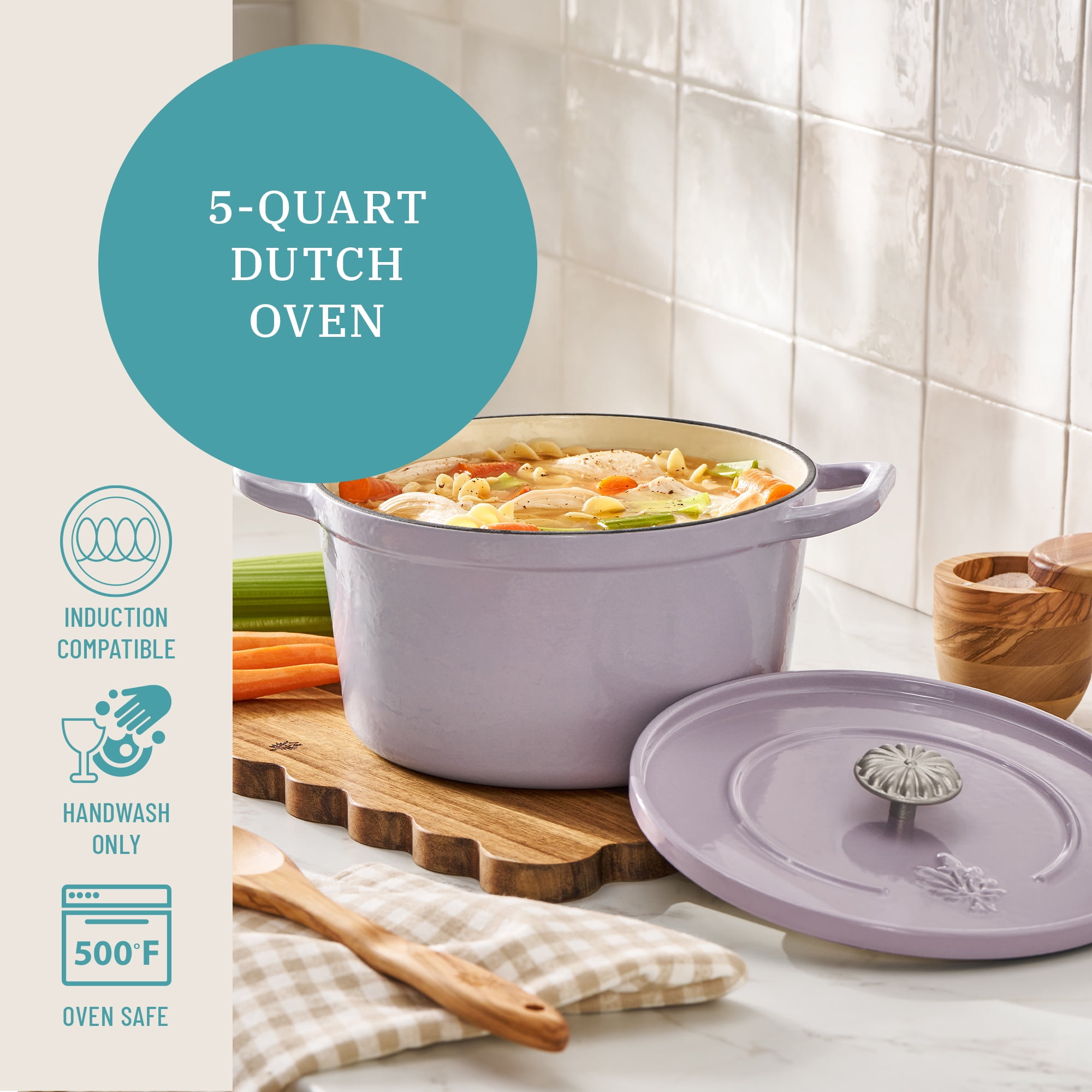 The Pioneer Woman 5-Quart Enameled Cast Iron Dutch Oven with Lid, Iris