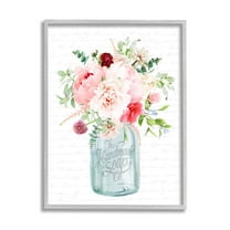 Stupell Industries Bright Pink Floral Bouquet Cursive Script Pattern Graphic Art Gray Framed Art Print Wall Art, Design by Lettered and Lined