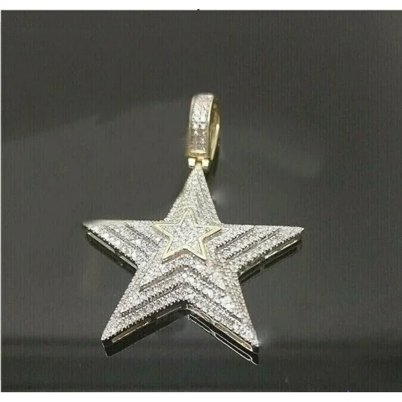 2TCW Round Cut Lab Created Diamond Cluster Star Pendant 14K Yellow Gold Plated 2 inch