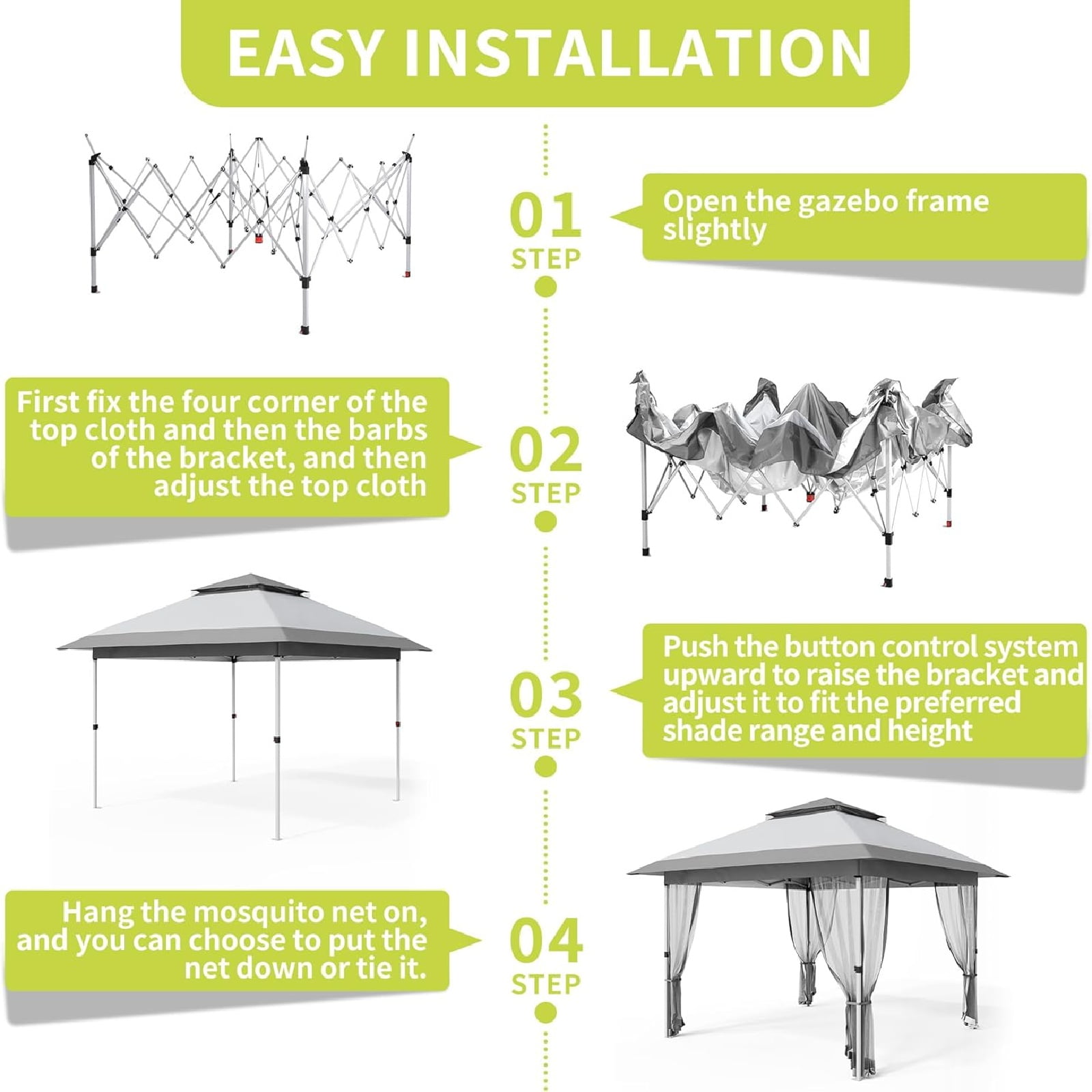 Pop Up 10'x10' Gazebo Outdoor Canopy Tent with Mosquito Netting, Pop Up Canopy Tent with Curtains/Adjustable Height/Wheeled Carry Bag for Patio Garden Backyard Lawn