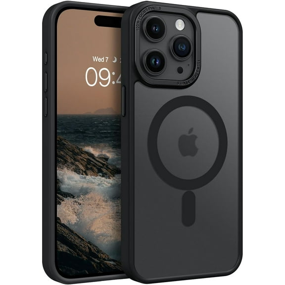 for iPhone 15 Pro Max Case, [Compatible with Magafe] [Military Grade Protection] Magnetic Shockproof Translucent Matte Slim Protective Phone Case Cover for iPhone 15 Pro Max 6.7"-Black.