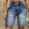 thumbnail image 2 of Women's Bermuda Jean Shorts High Waisted Stretchy Slim Fit Casual Denim Shorts, 2 of 9