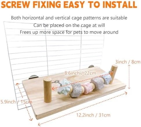 Large Syrian Hamster Wood Ledge Platform with Lava Stone Block Chew Toys Chinchilla Cage Resting Wooden Shelf for Guinea Pig Rat Mouse
