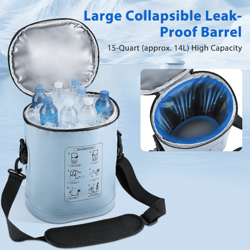 Portable Ice Machine for Knee, 14L Collapsible Ice Barrel with Programmable 6 Timer Cold Machine & Secure Straps, Cold Machine Apply to Arm, Ankle, Thigh