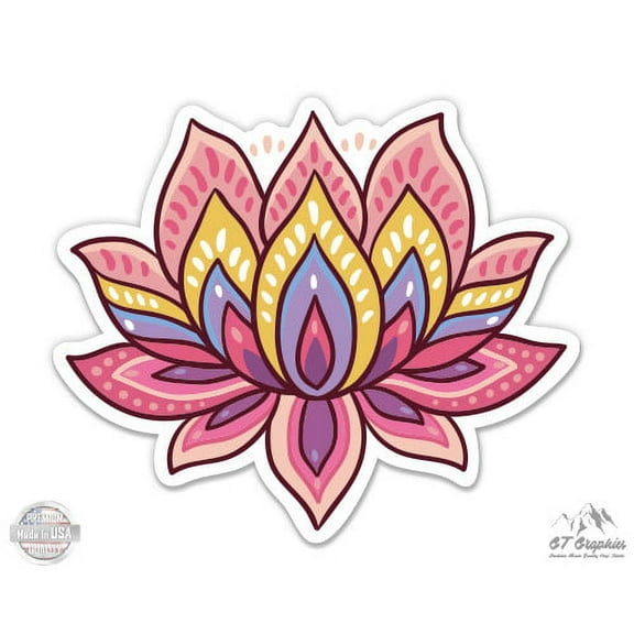 Lotus Flower Cute Om Yoga Meditation - 3" Vinyl Sticker - For Car Laptop I-Pad Phone Helmet Hard Hat - Waterproof Decal