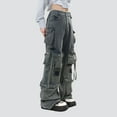 thumbnail image 2 of MIXUE Cargo Pants Women Solid Color Baggy Jeans Cargo Jeans Casual High Waist Baggy Denim Cargo With Pockets Trousers Womens Pants Daily-Wear,Black,XXL, 2 of 5