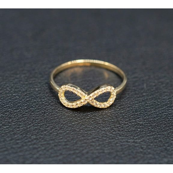 14k Real Solid Yellow Gold Infinity Ring, 14k Solid Gold Women Dainty Ring, Infinity Symbol Gemstone Gold Ring for Women, Gift, Gold Ring (Ring size:6 1/2;)