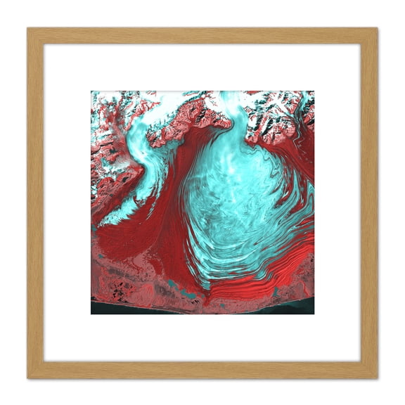 Abstract Swirl Paint Red Green 8X8 Inch Square Wooden Framed Wall Art Print Picture with Mount