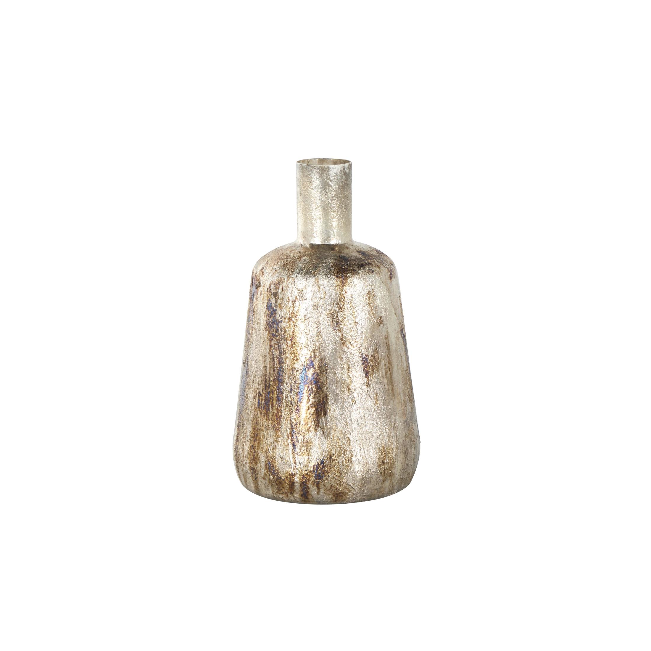 DecMode 12" Foiled Bronze Metal Vase with Bronze and Blue Accents