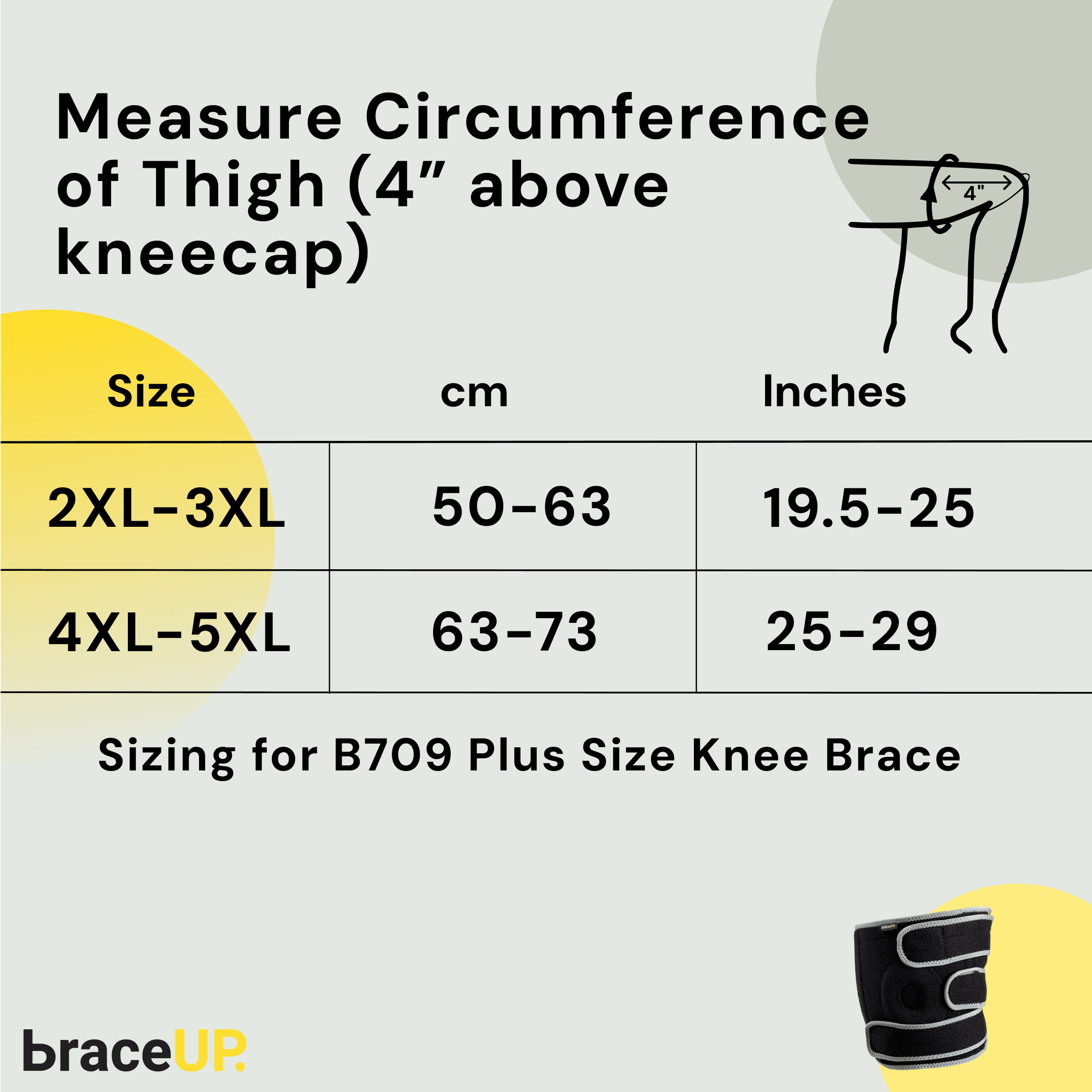 BraceUP Plus Size Knee Brace for Men & Women – 2XL to 5XL Adjustable Knee Support with Stabilizers, Gel Pad, and Anti-Slip Grip (4XL-5XL)
