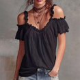 thumbnail image 5 of QGJZVUNL Womens Cold Shouler Going Out Tops Flowy Sleeve Tank Top Summer Outfits Casual V Neck T Shirts Size S, 5 of 6