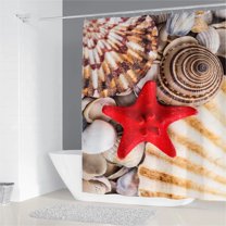 StarBeach Shower Curtains 3D Seashell Ocean Theme Waterproof Polyester Fabric Bathroom Decor with Bathtub Curtains