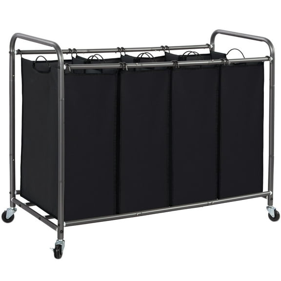 STORAGE MANIAC Clasificador de ropa sucia de 4 secciones, cesto para la colada con ruedas, clasificador de cesta para la colada, cesto separador de ropa, cesto divisor para la colada, cesto para la co