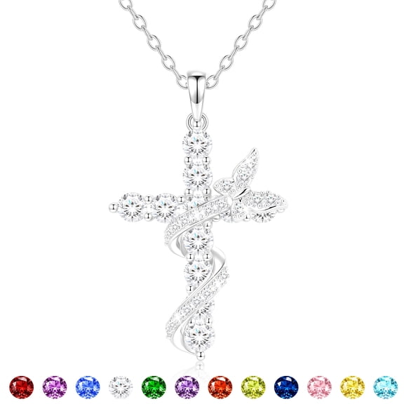 APSVO 925 Silver Plated Butterfly Cross Necklaces for Women April Birthstone Pendant Chain with Crystal Birthday Christmas Jewelry Gifts Teen Girls Stocking Stuffers Kids