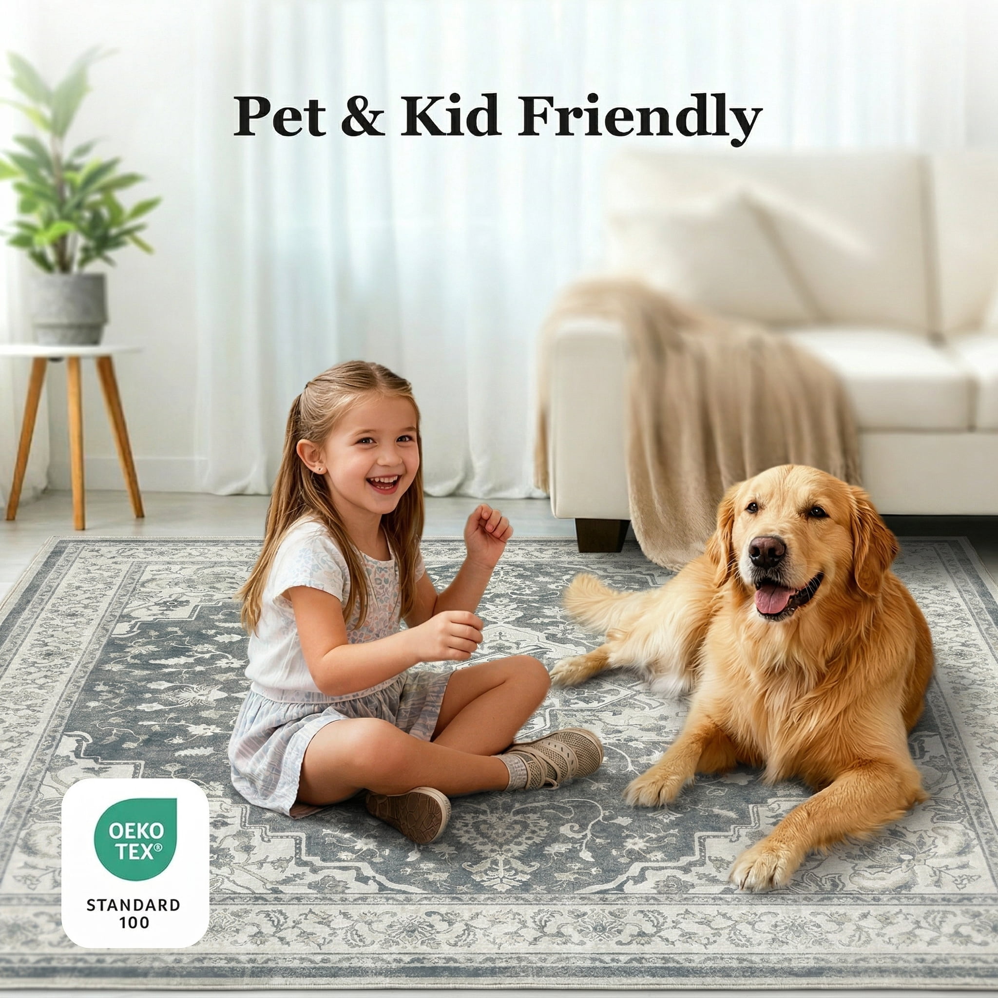 CHITOOMA 8'x10' Area Rugs for Living Room, Soft Vintage Rugs for Bedroom Office Machine Washable Rugs for Dining Room Distressed Non-Slip Carpet