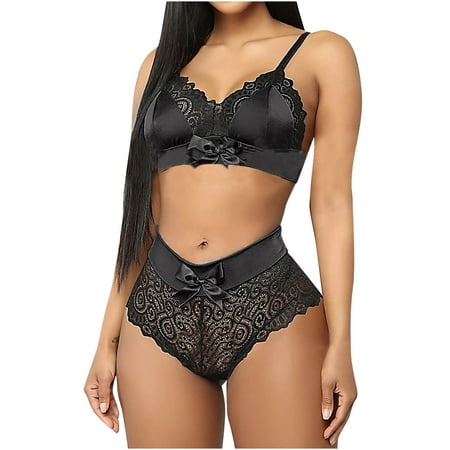 EGNMCR Lingerie Sets for Women Sexy Lace Perspective Solid Sleeveless Deep V Neck Valentine Underwear Pajamas Set Spring/Summer Save Clearance